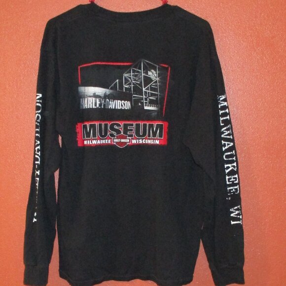 Harley Davidson Museum Men Large Black Red White Graphic Long Sleeve Shirt - Picture 6 of 12